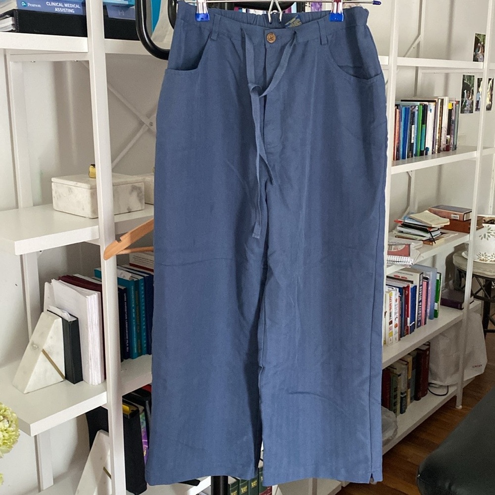 Island Traders Women's Capri Pants Polyester Rayon Blend Wide Leg Blue M